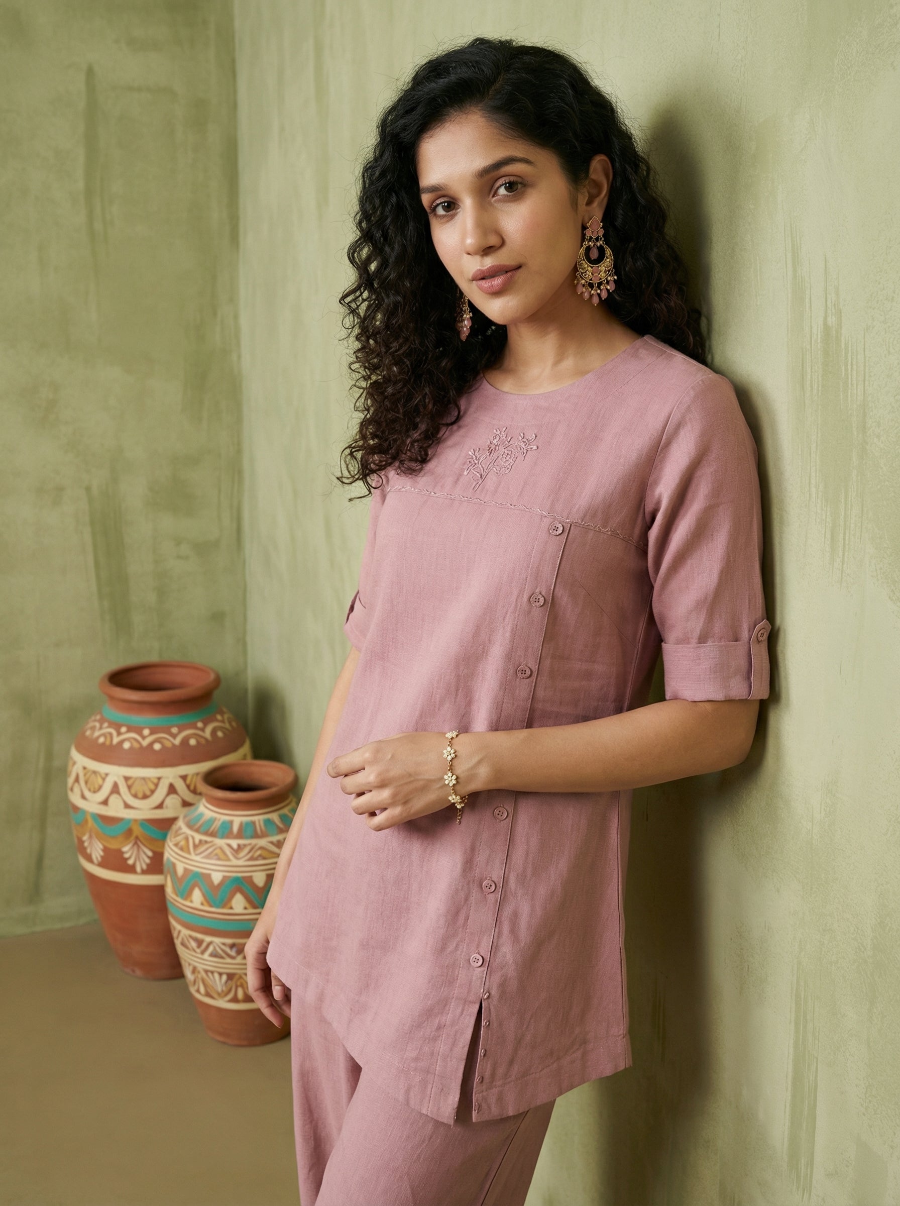 Solid Hues Mauve Linen Cordset