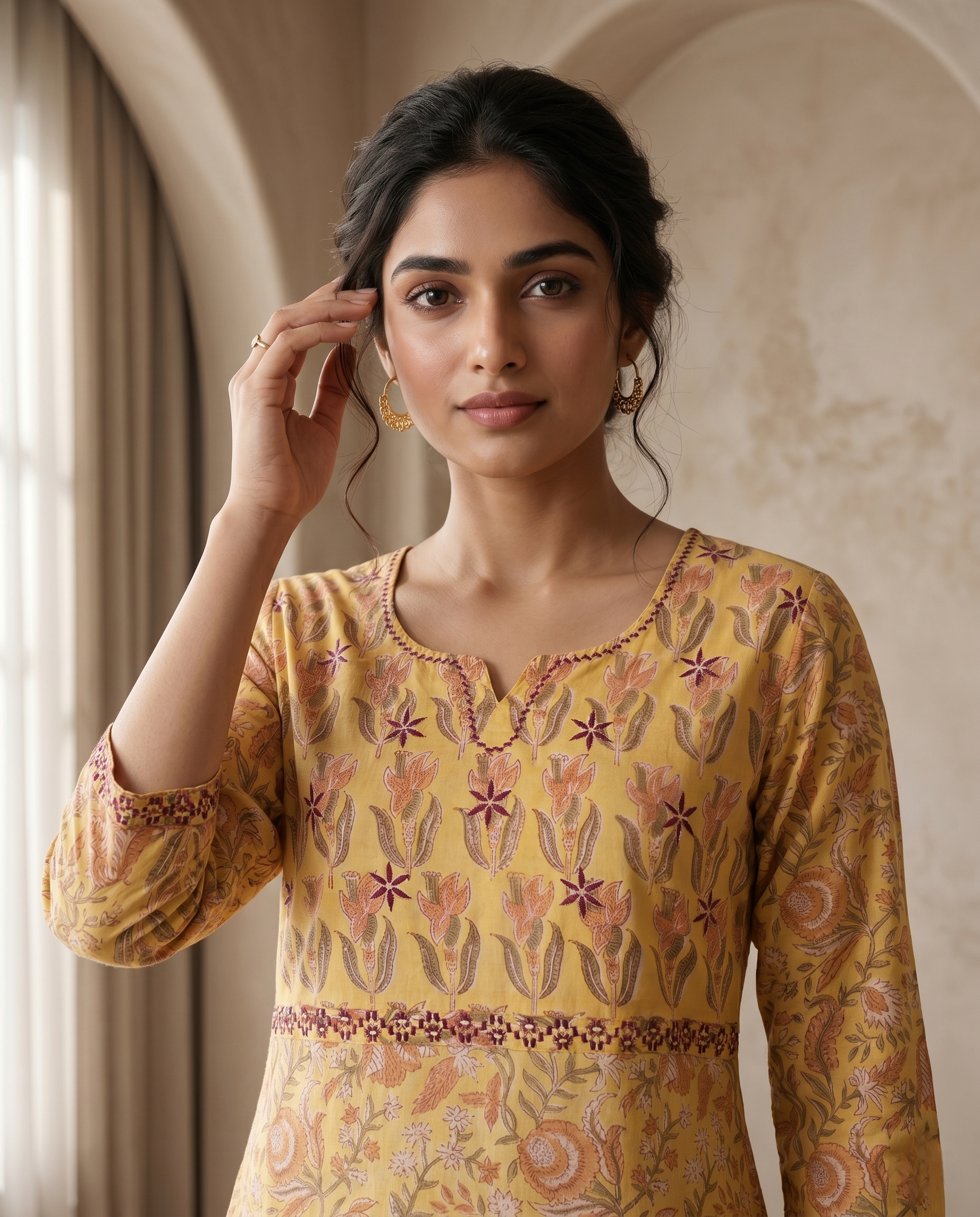 GOLDEN GRACE EMBROIDERY KURTA PANT SET - HANDBLOCK
