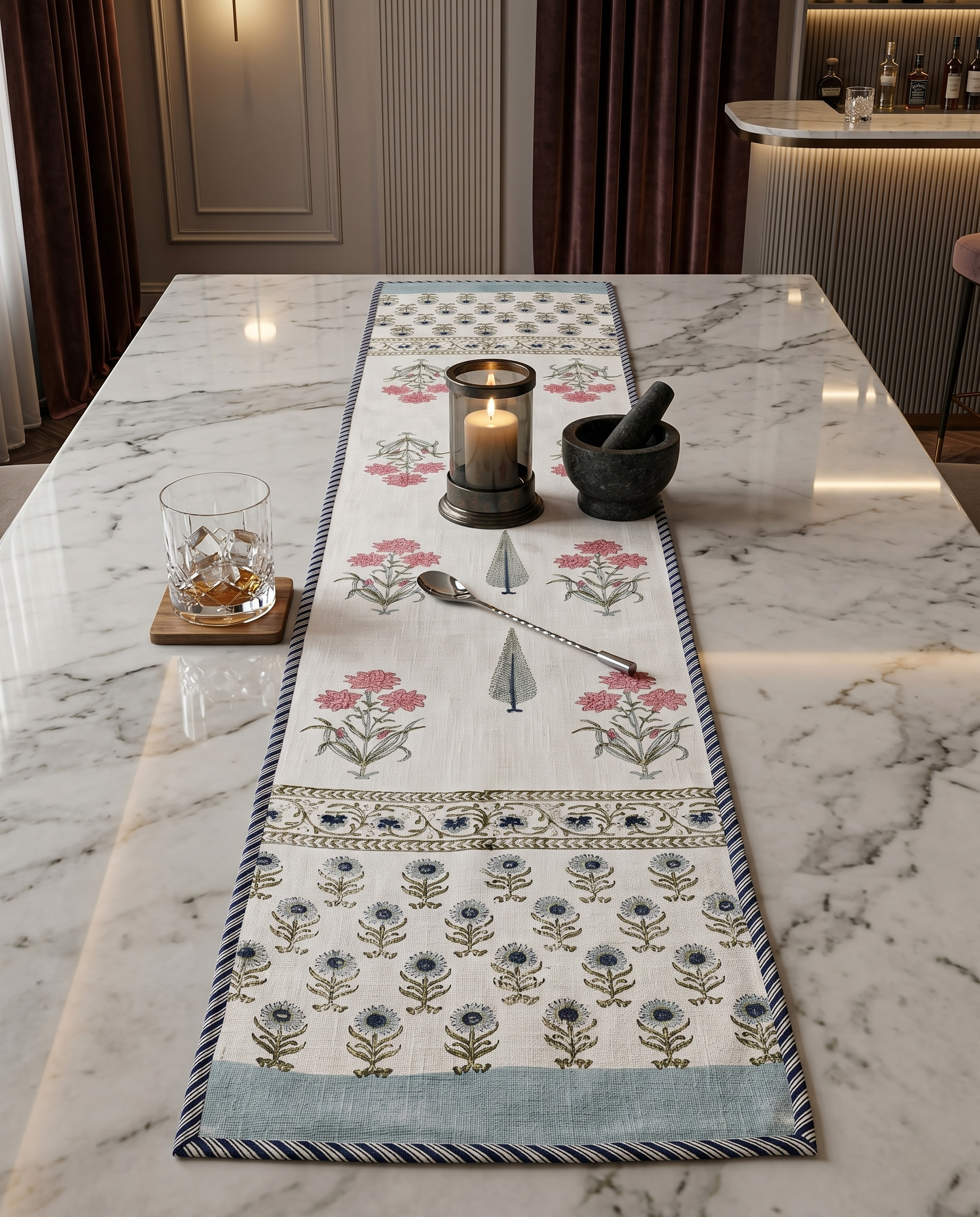 BOTANICAL PRINT JUTE TABLE RUNNER (REVERSIBLE, HANDBLOCK)