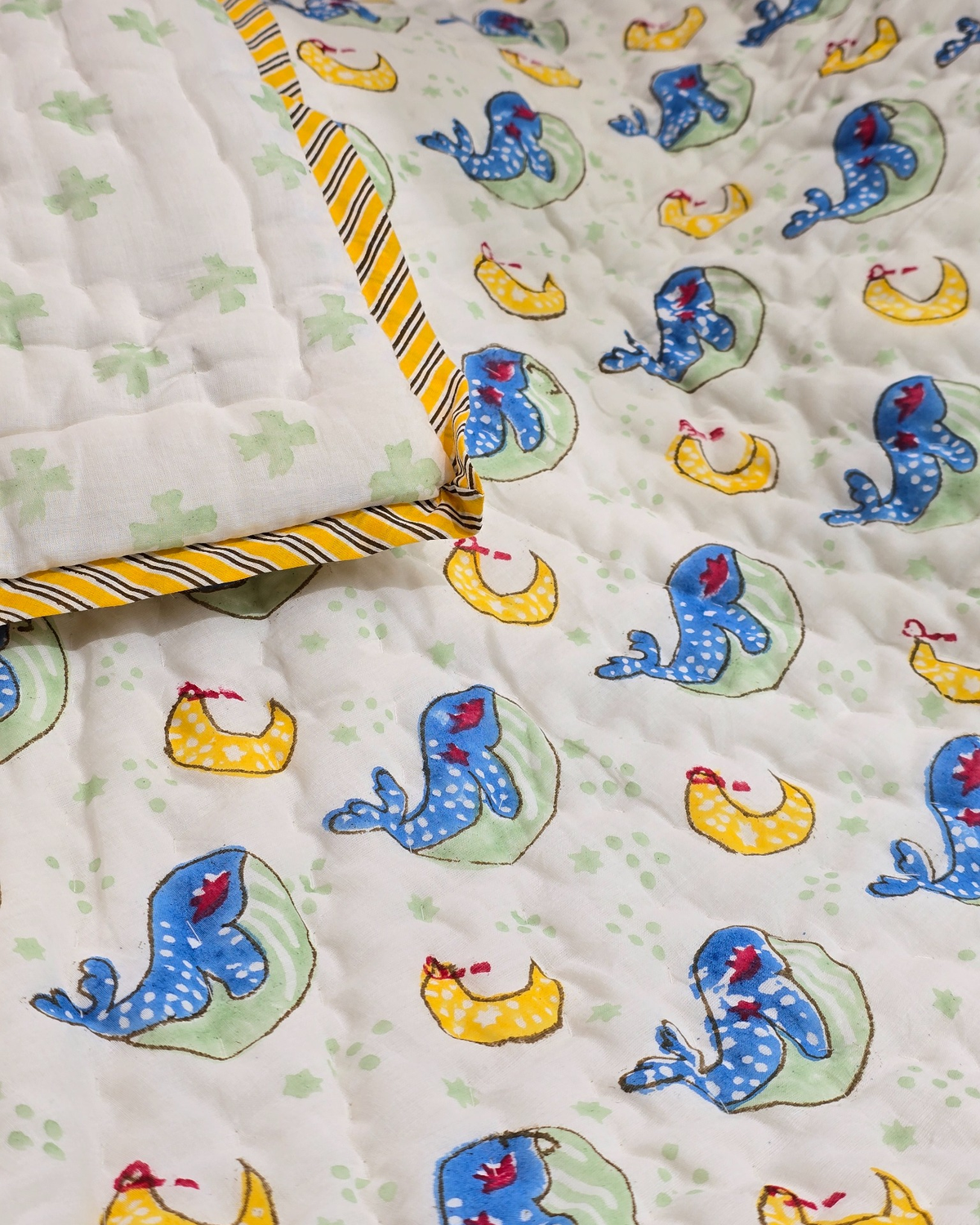 LITTLE BLUE DINO HAND BLOCK BABY REVERSIBLE QUILT