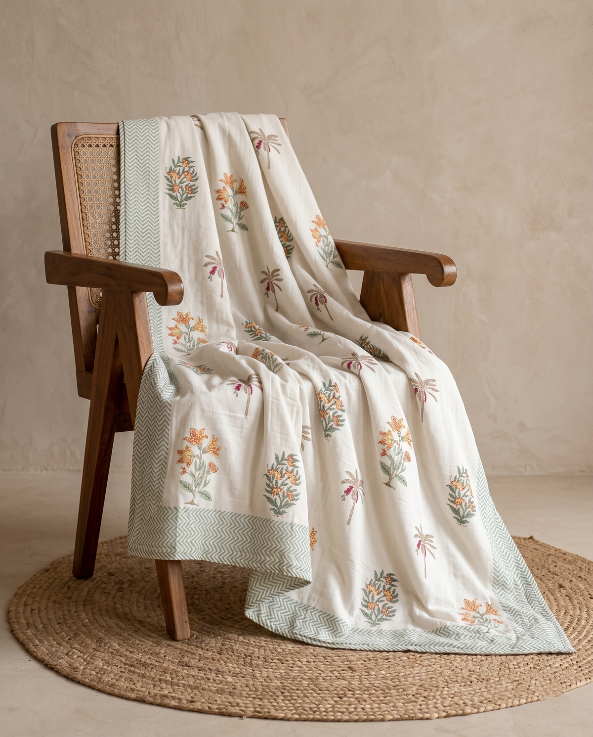 Vanika Ivory Botanical Hand Block Cotton Dohar