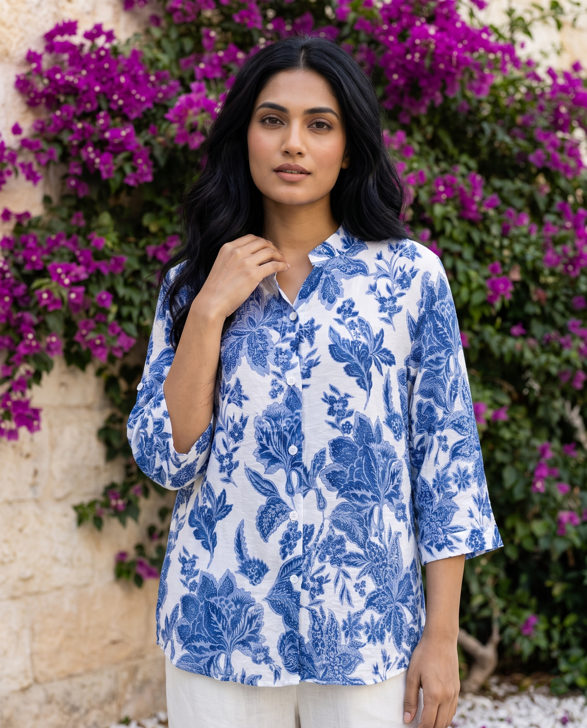 Bamboo Silk 150 GM Royal Blue Heritage Floral Shirt