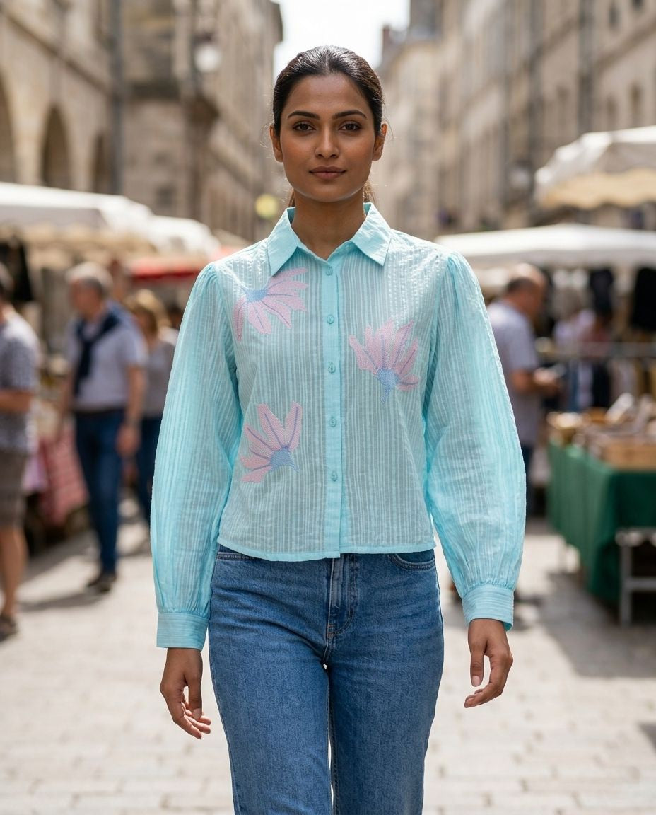BRASSO COTTON BLUE CROP STYLE TOP