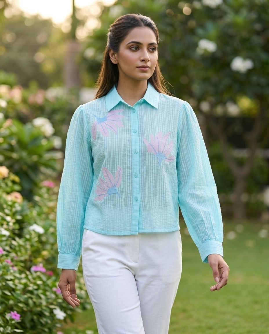 BRASSO COTTON BLUE CROP STYLE TOP