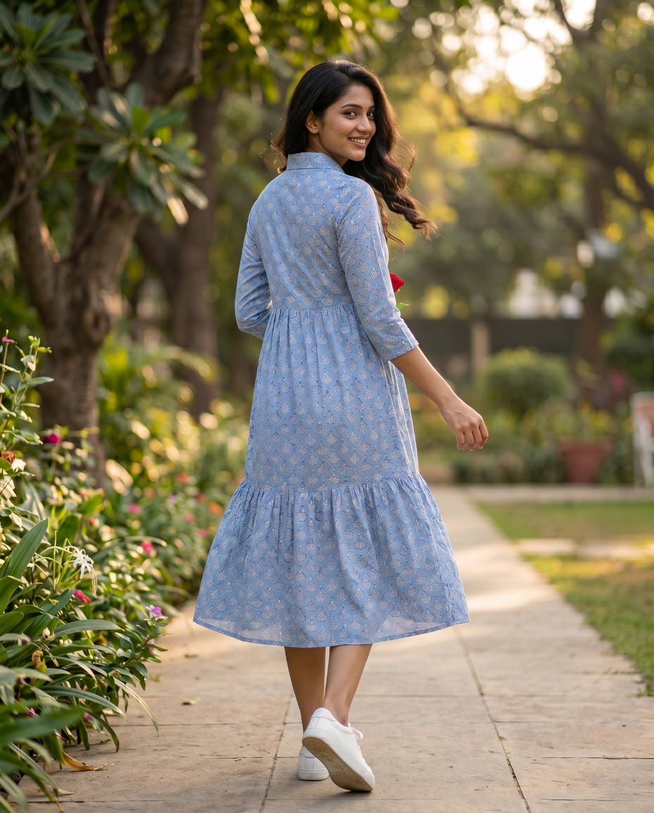 Flora Mul Tiered Dress ( HANDBLOCK )