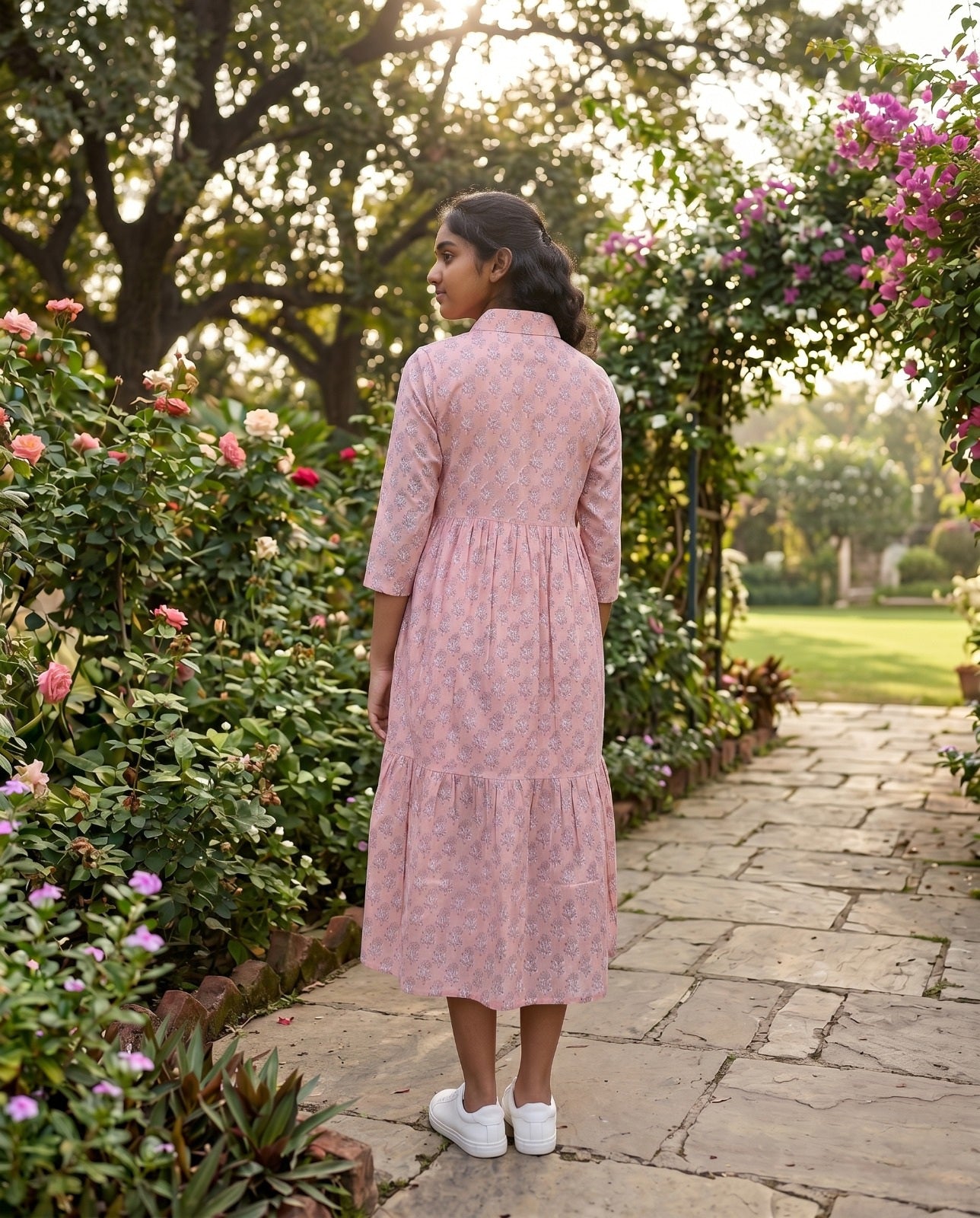 Flora Mul Tiered Dress ( HANDBLOCK )