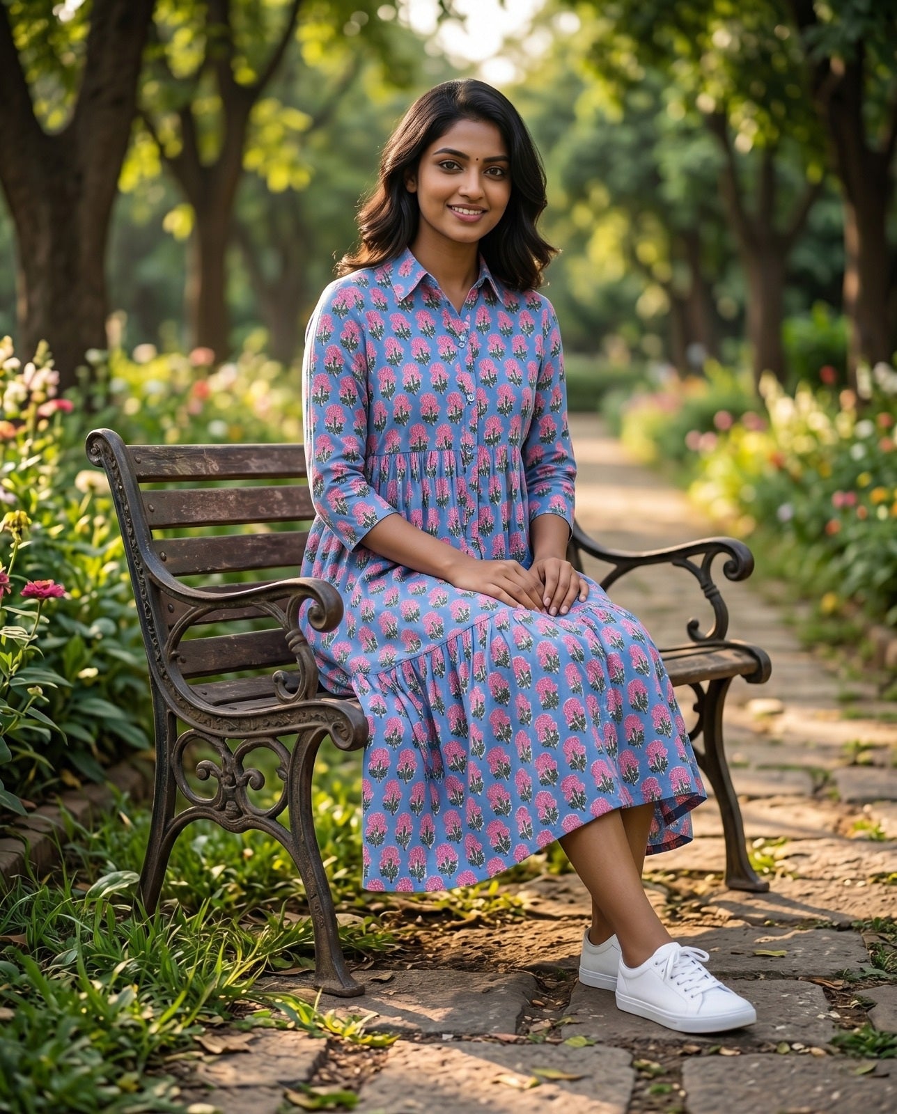 Flora Mul Tiered Dress ( HANDBLOCK )
