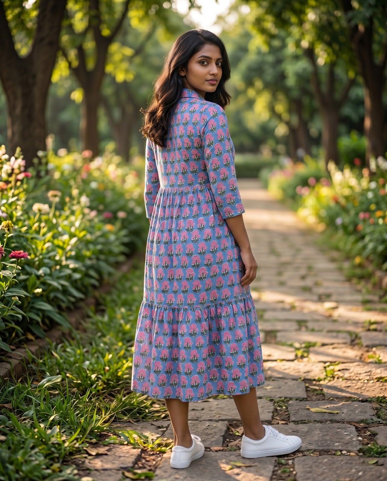 Flora Mul Tiered Dress ( HANDBLOCK )