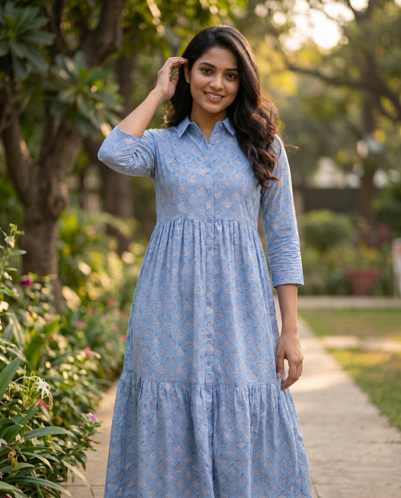 Flora Mul Tiered Dress ( HANDBLOCK )