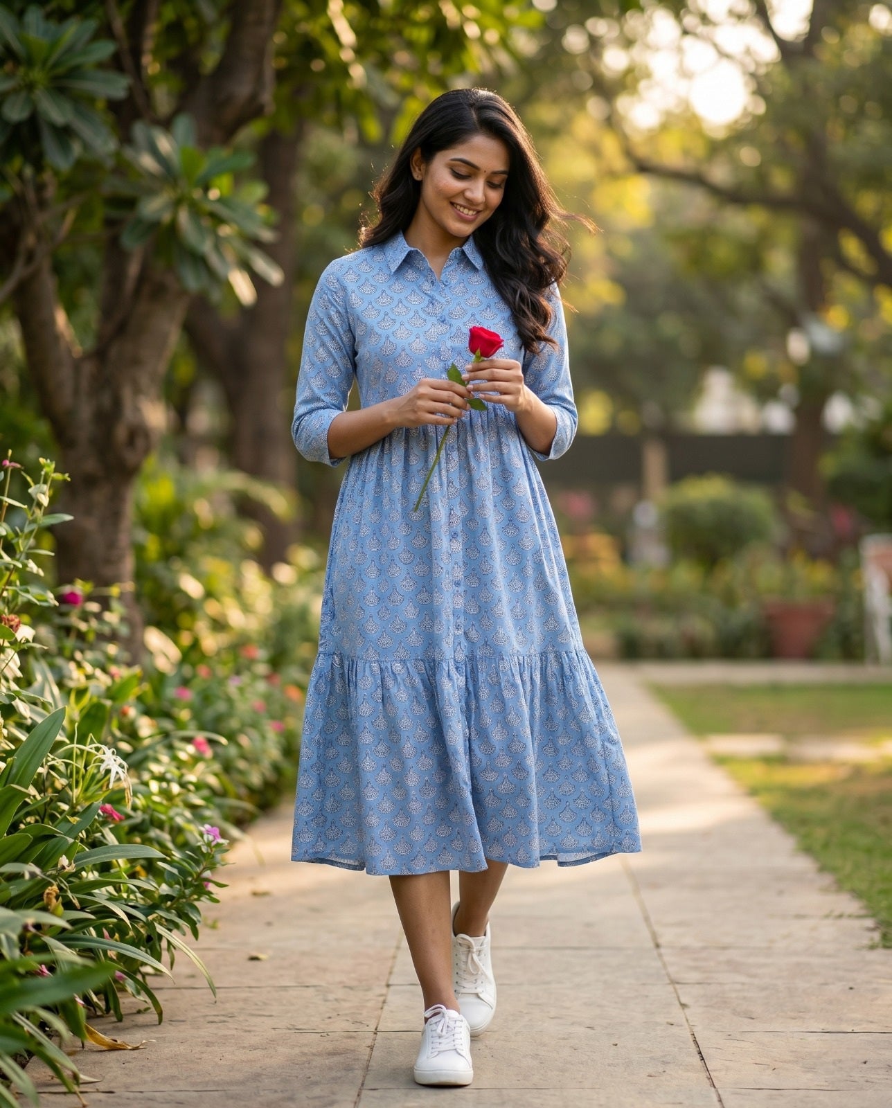 Flora Mul Tiered Dress ( HANDBLOCK )