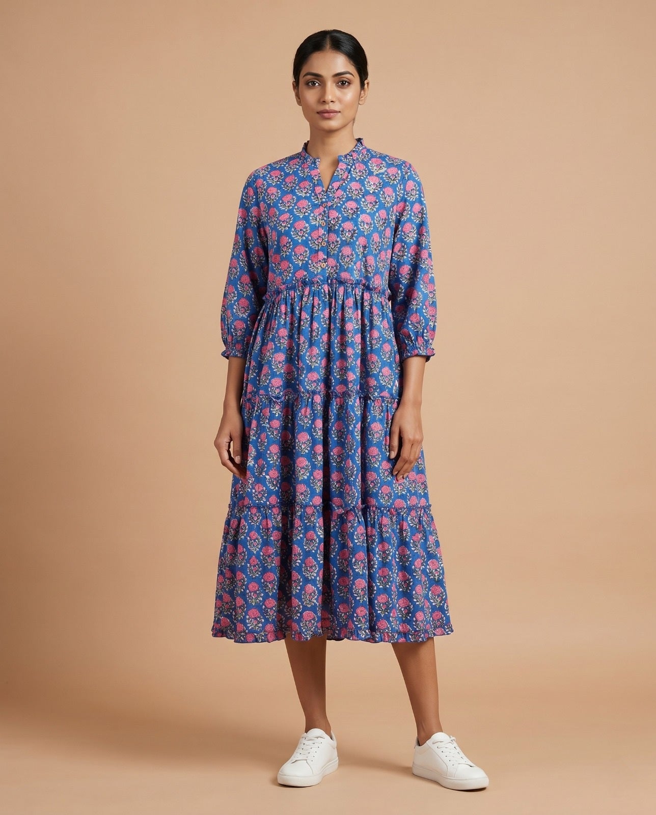 The Royal Bloom Tiered Dress ( HANDBLOCK)