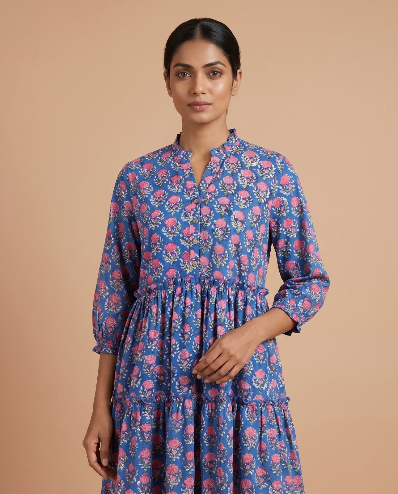 The Royal Bloom Tiered Dress ( HANDBLOCK)