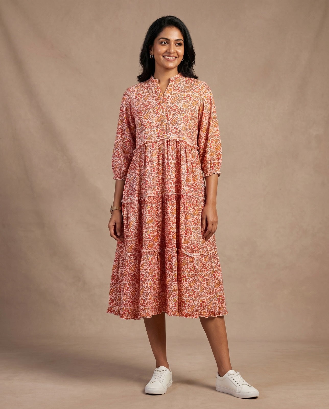 The Royal Bloom Tiered Dress ( HANDBLOCK)