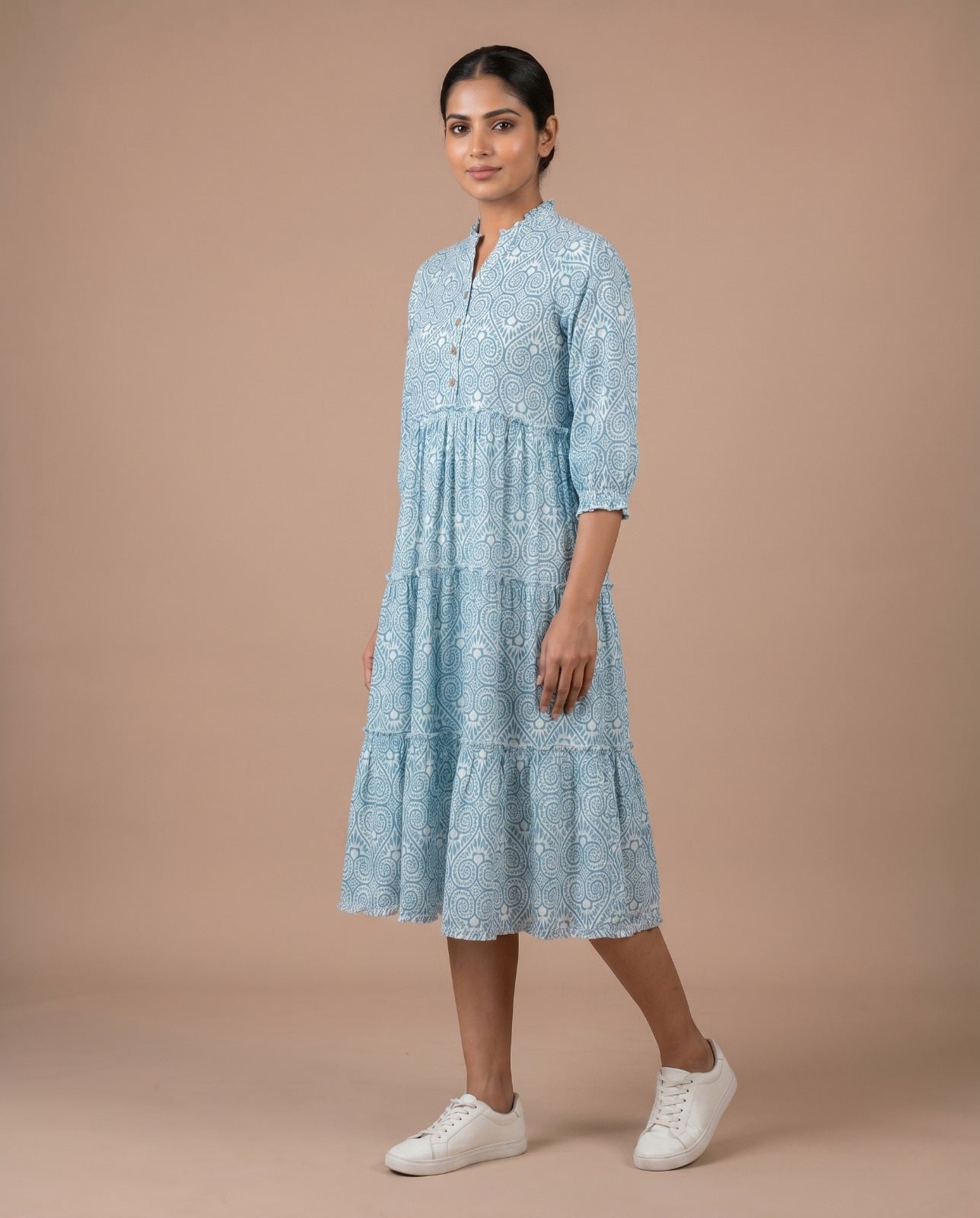 The Royal Bloom Tiered Dress ( HANDBLOCK)