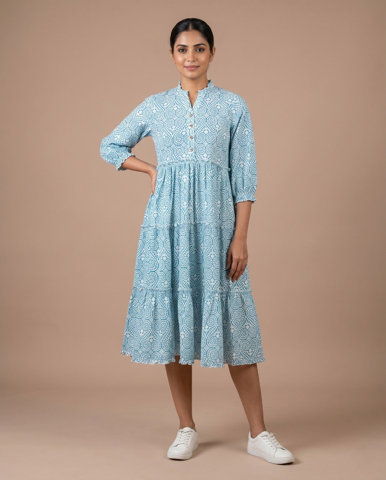 The Royal Bloom Tiered Dress ( HANDBLOCK)