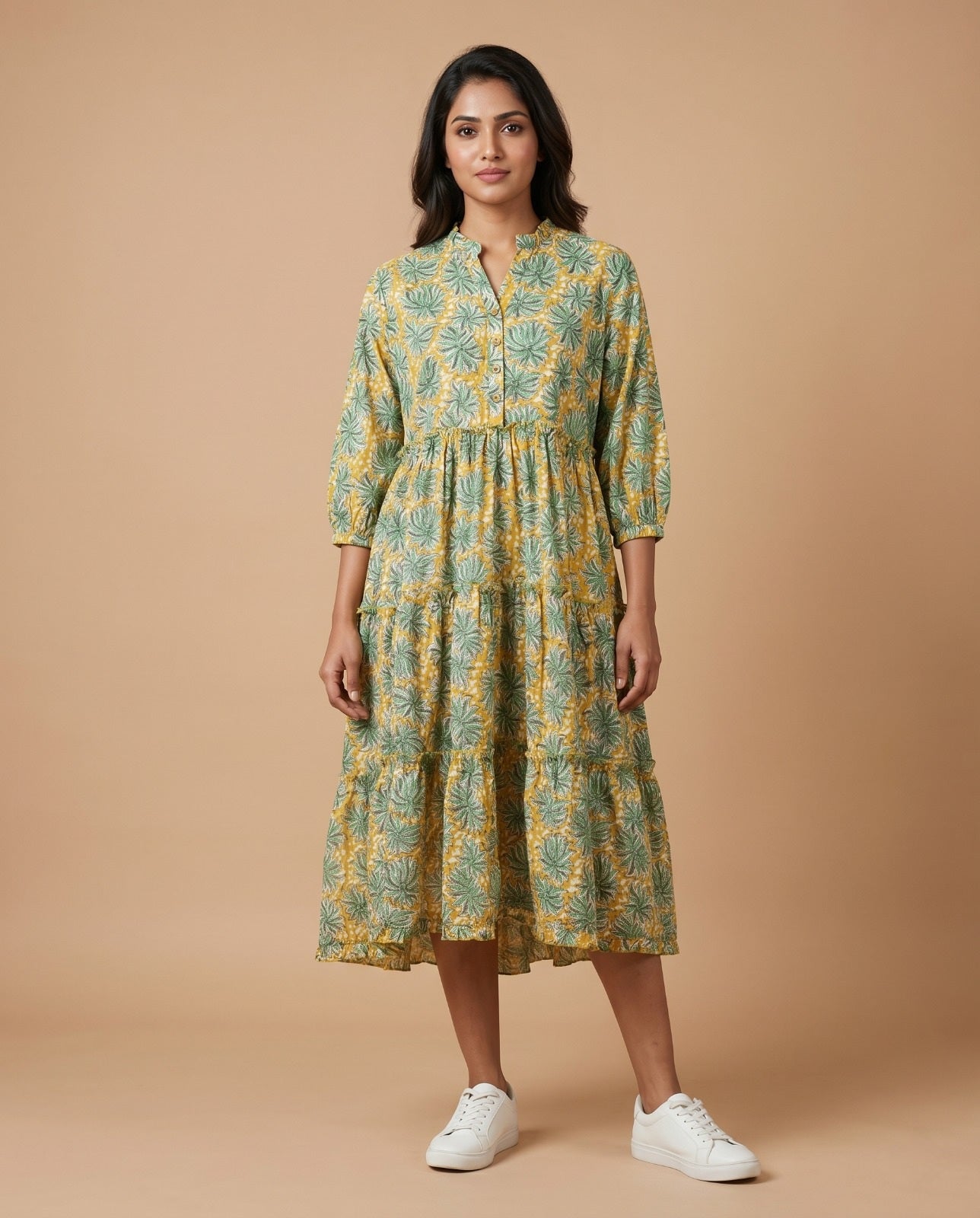 The Royal Bloom Tiered Dress ( HANDBLOCK)