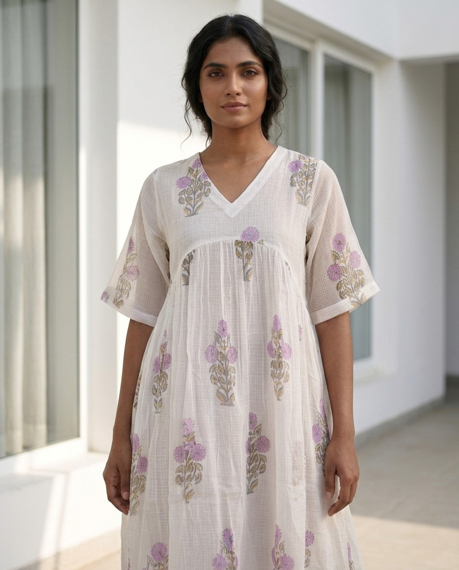 The Daydrift Kota Doria V-Neck Dress (HANDBLOCK)