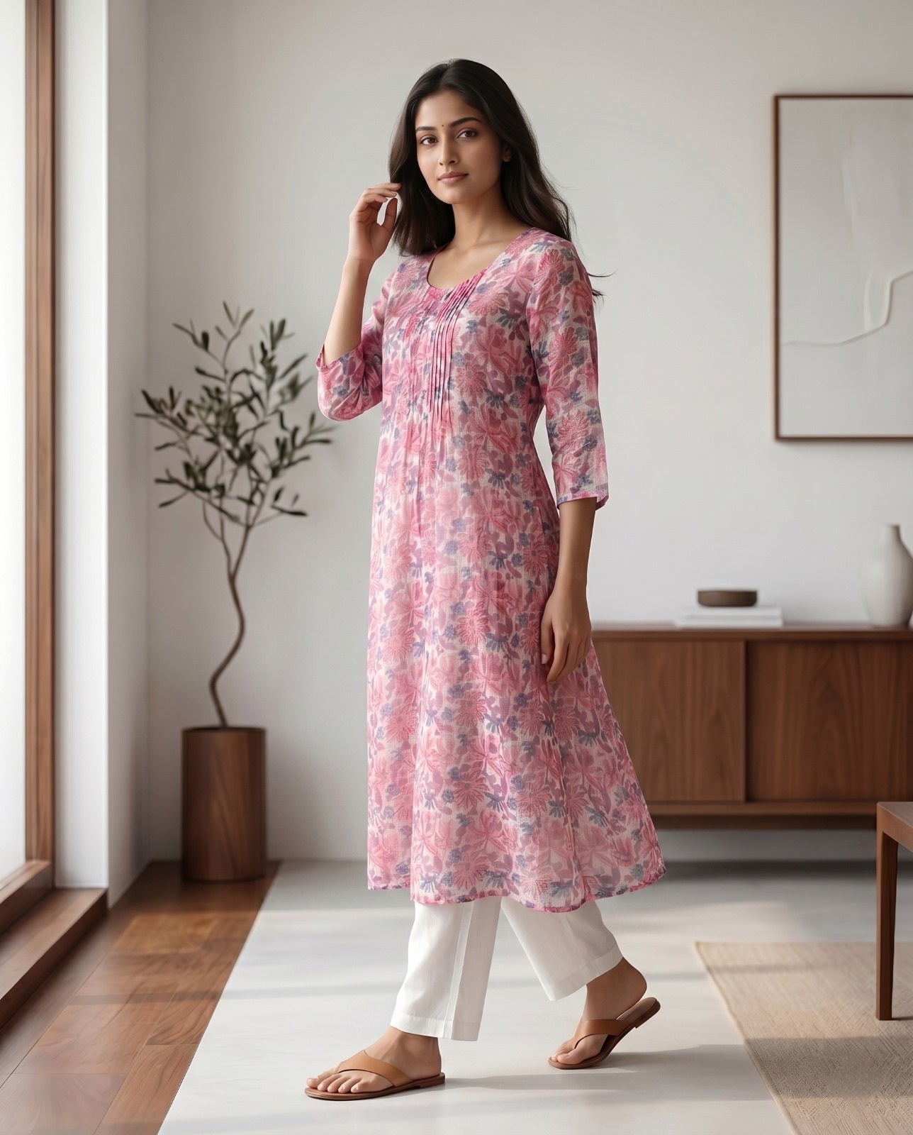 Kota Doria Pintex Dress ( HANDBLOCK)