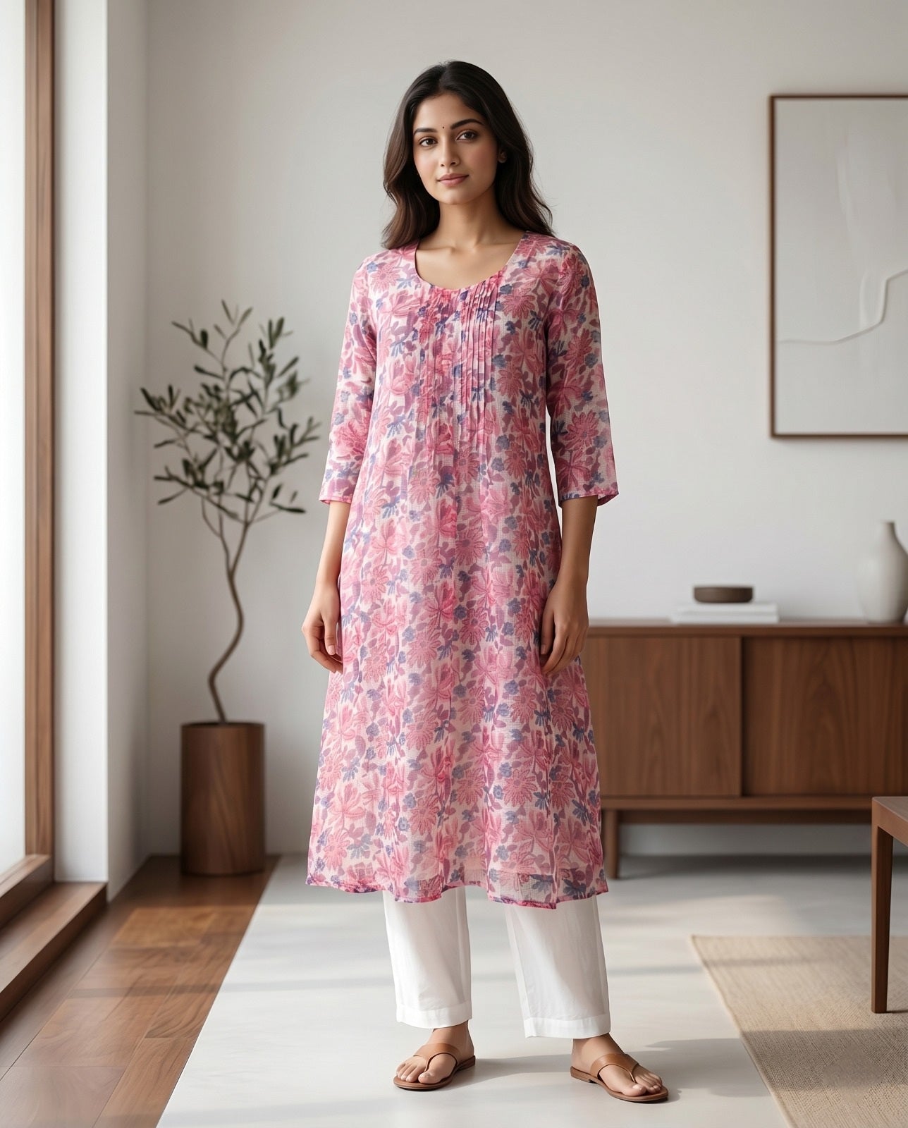 Kota Doria Pintex Dress ( HANDBLOCK)