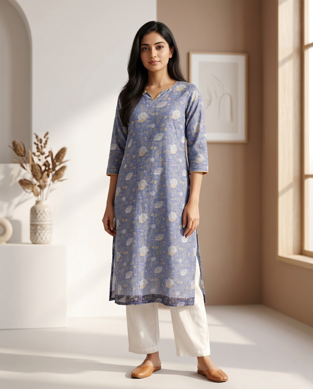 FLORAL KOTA DORIA STRAIGHT KURTA (HANDBLOCK)