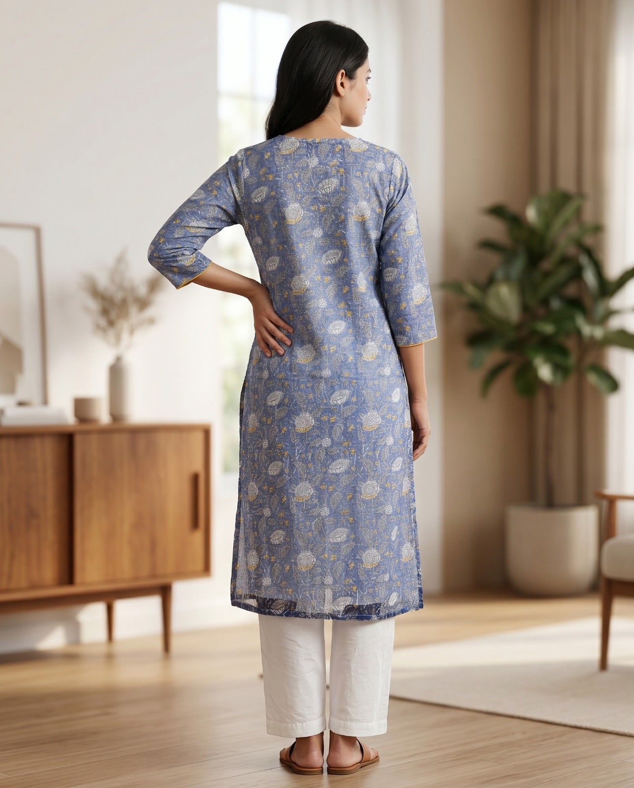 FLORAL KOTA DORIA STRAIGHT KURTA (HANDBLOCK)