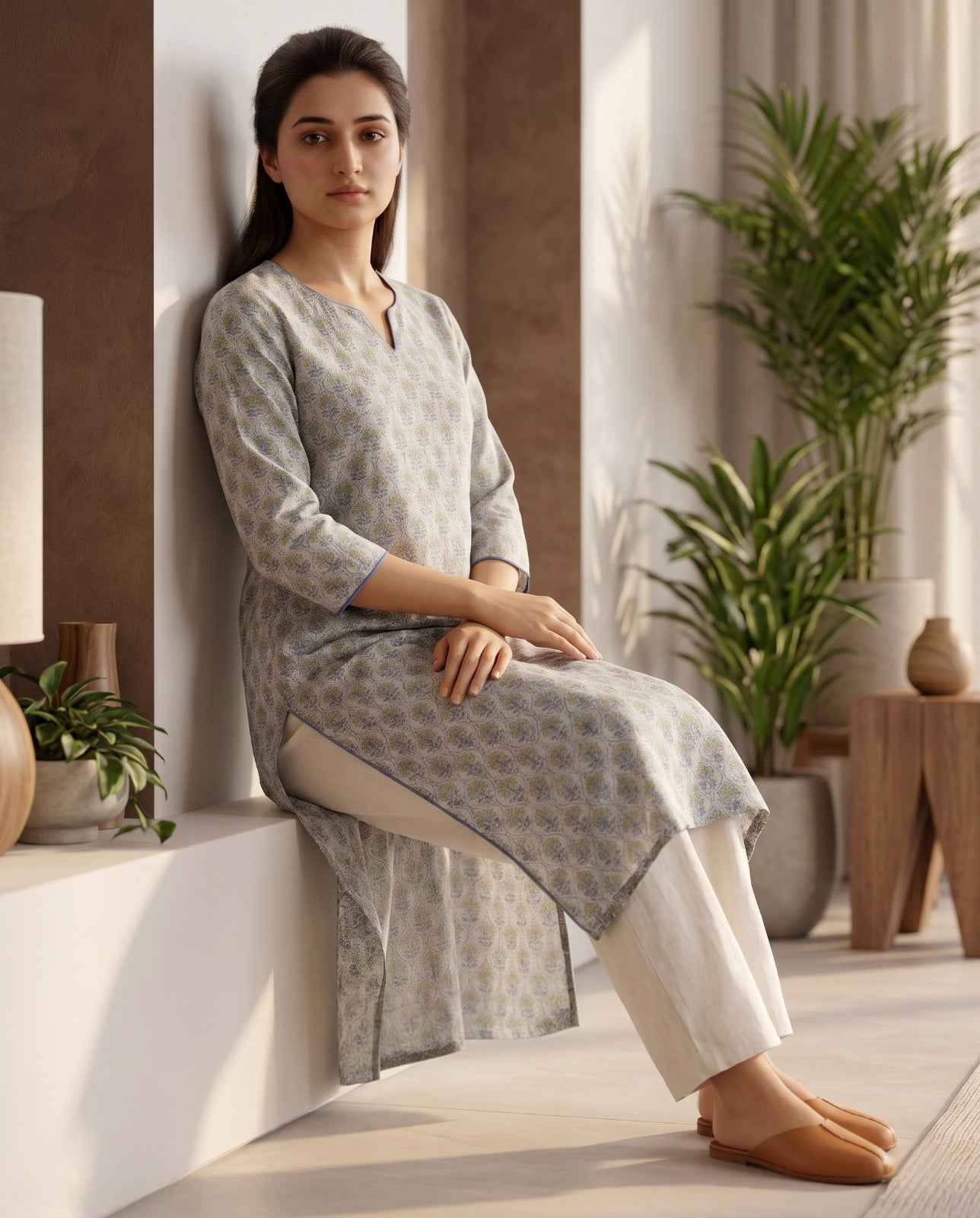 FLORAL KOTA DORIA STRAIGHT KURTA (HANDBLOCK)