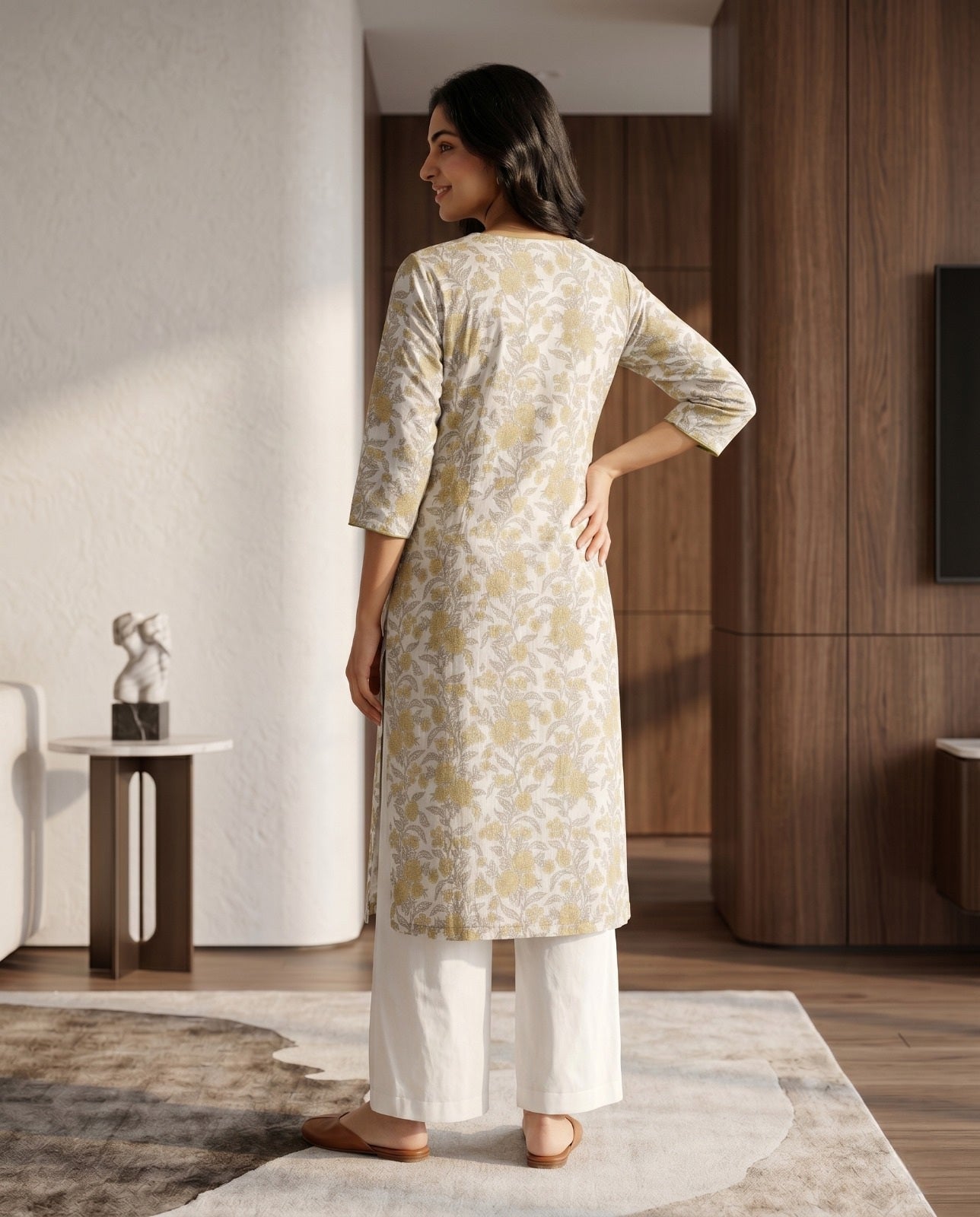 FLORAL KOTA DORIA STRAIGHT KURTA (HANDBLOCK)
