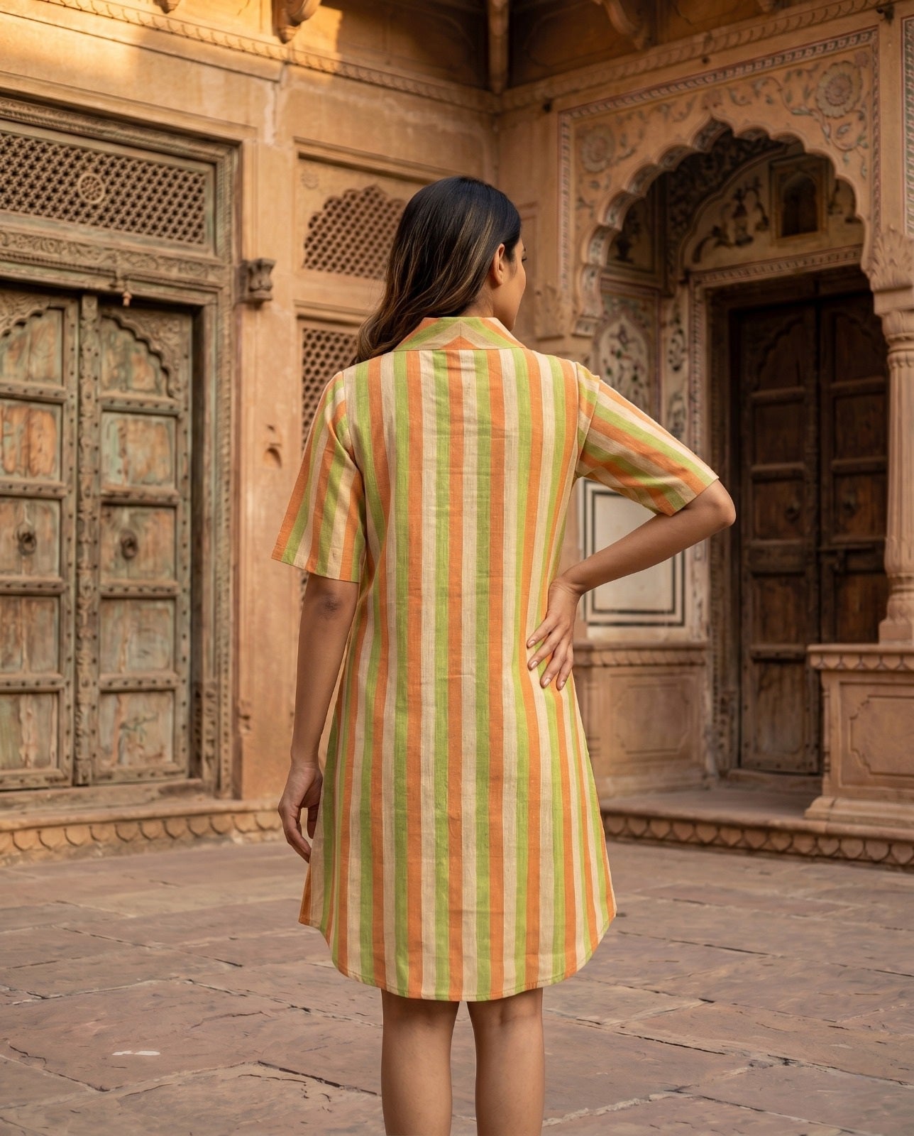 SUNSET STRIPE V NECK TUNIC (COTTON LINEN)