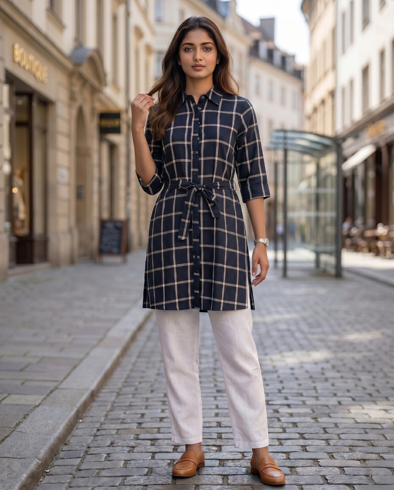 CITY WALK CHECK TUNIC (COTTON LINEN)