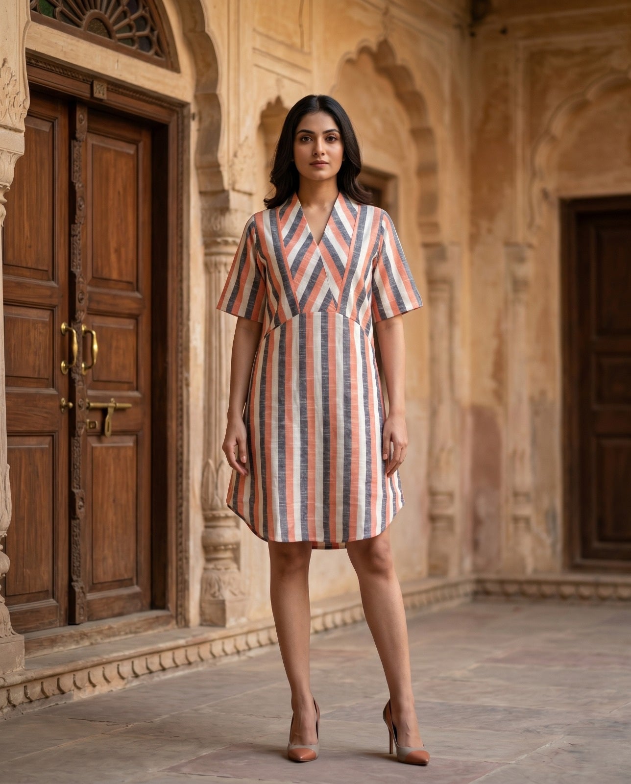 SUNSET STRIPE V NECK TUNIC (COTTON LINEN)