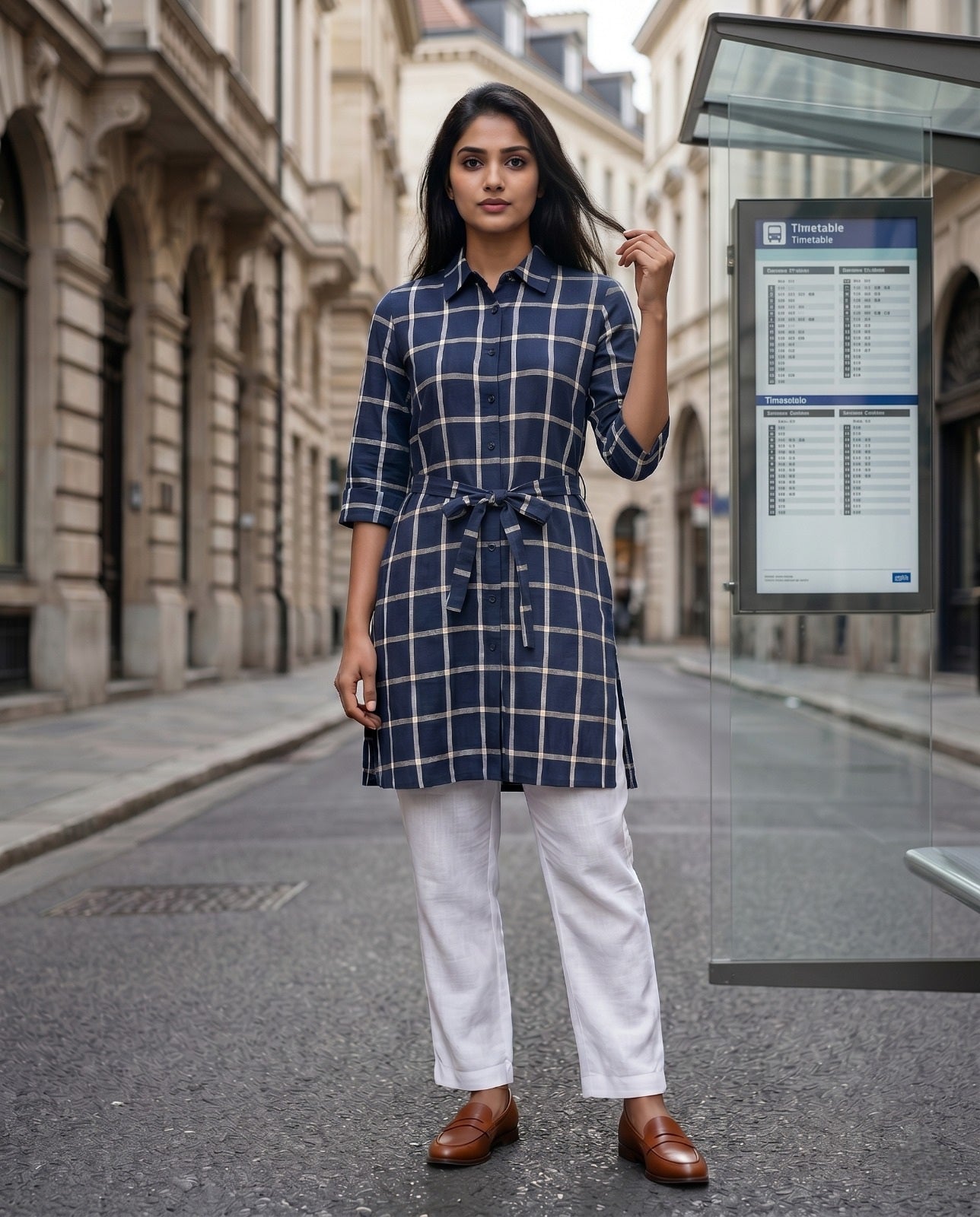 CITY WALK CHECK TUNIC (COTTON LINEN)