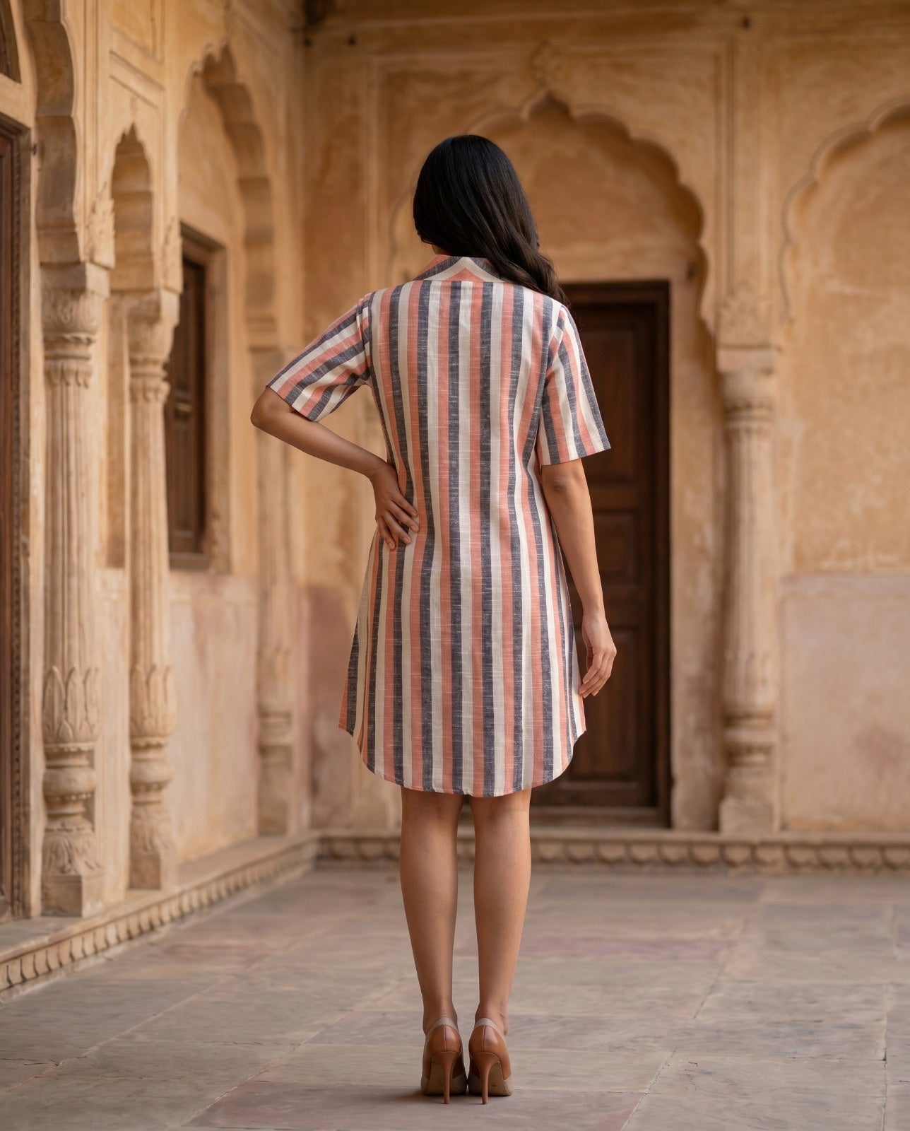 SUNSET STRIPE V NECK TUNIC (COTTON LINEN)