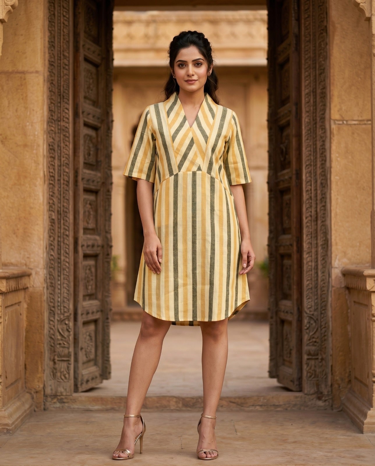 SUNSET STRIPE V NECK TUNIC (COTTON LINEN)