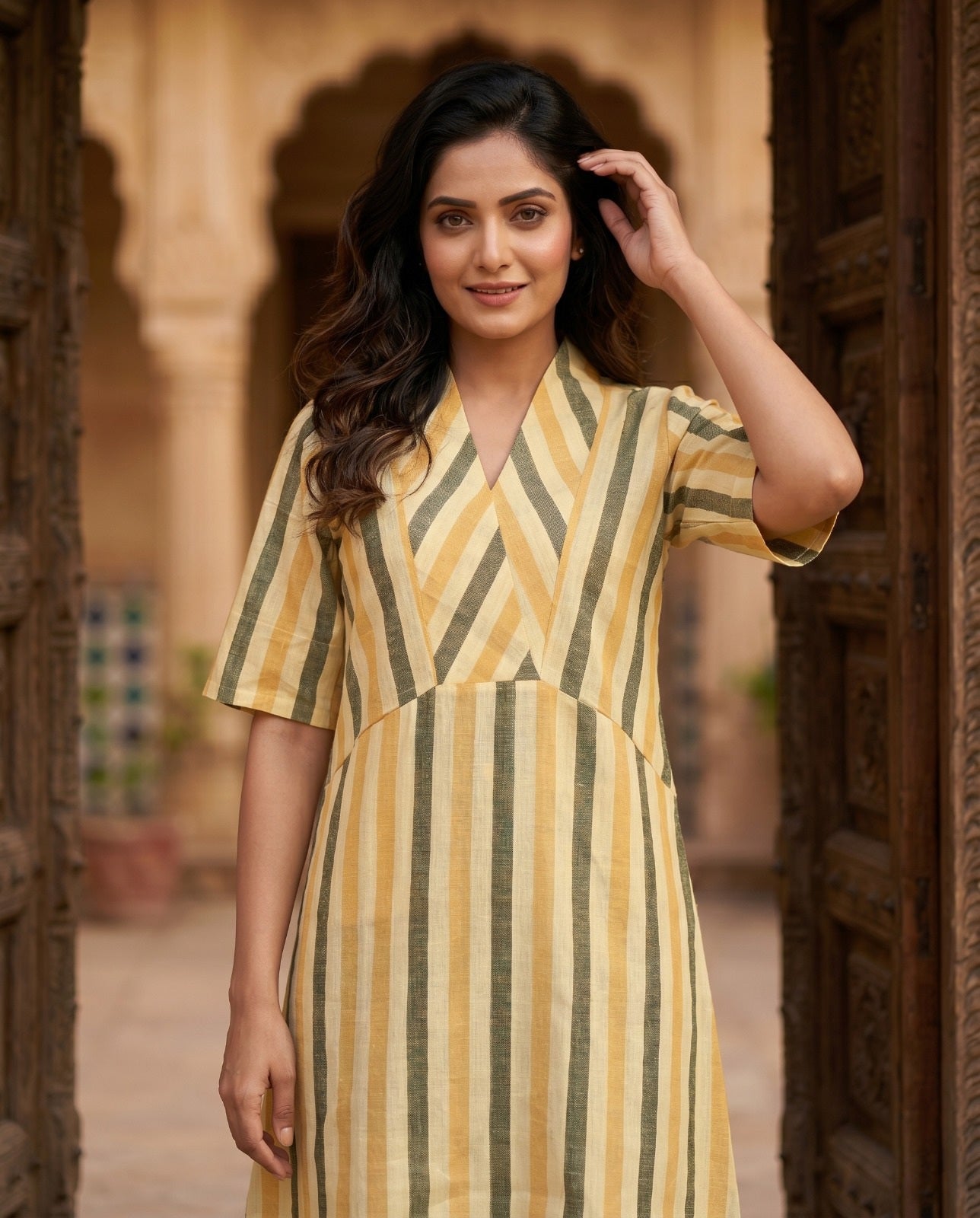 SUNSET STRIPE V NECK TUNIC (COTTON LINEN)