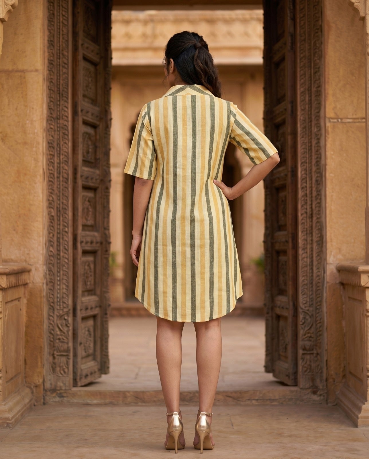 SUNSET STRIPE V NECK TUNIC (COTTON LINEN)