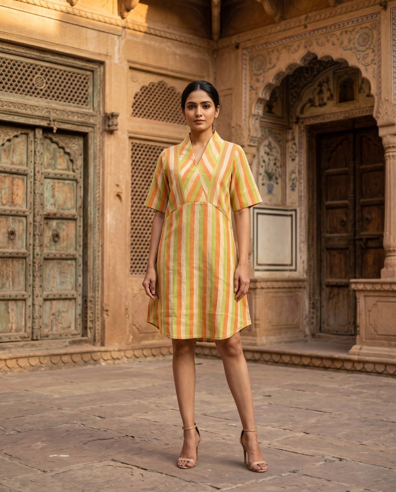 SUNSET STRIPE V NECK TUNIC (COTTON LINEN)