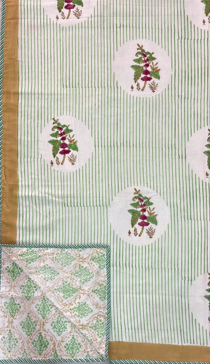 Hand Block Reversible Single Dohar Premium Cotton – Sage Green