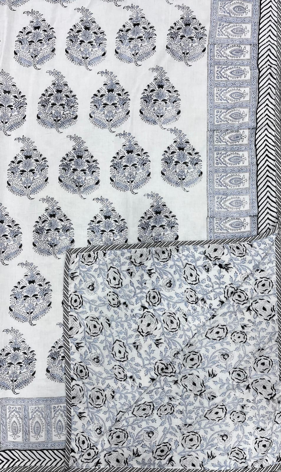 Hand Block Reversible Single Dohar Premium Cotton – Black Floral