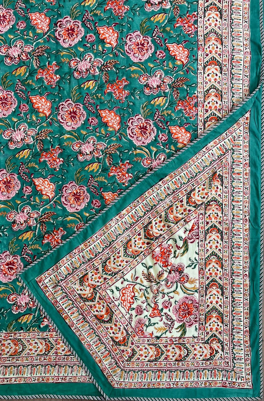 Hand Block Reversible Double Dohar Premium Cotton – Teal Green