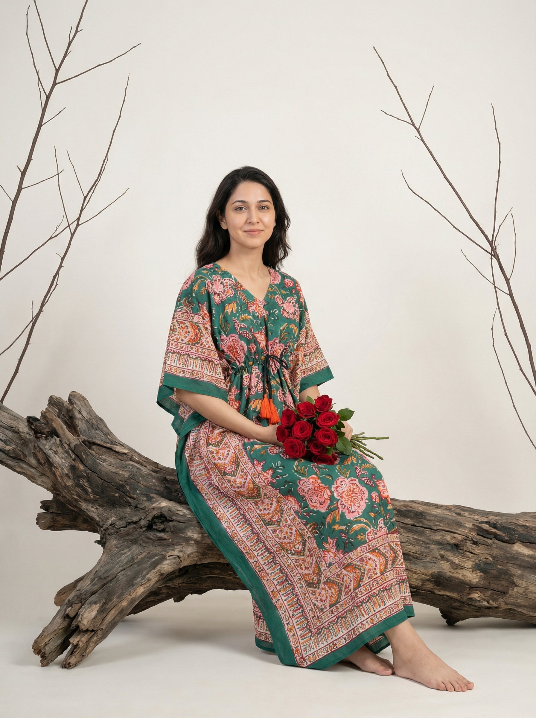 Long Mul Cotton Dark Green Kaftan