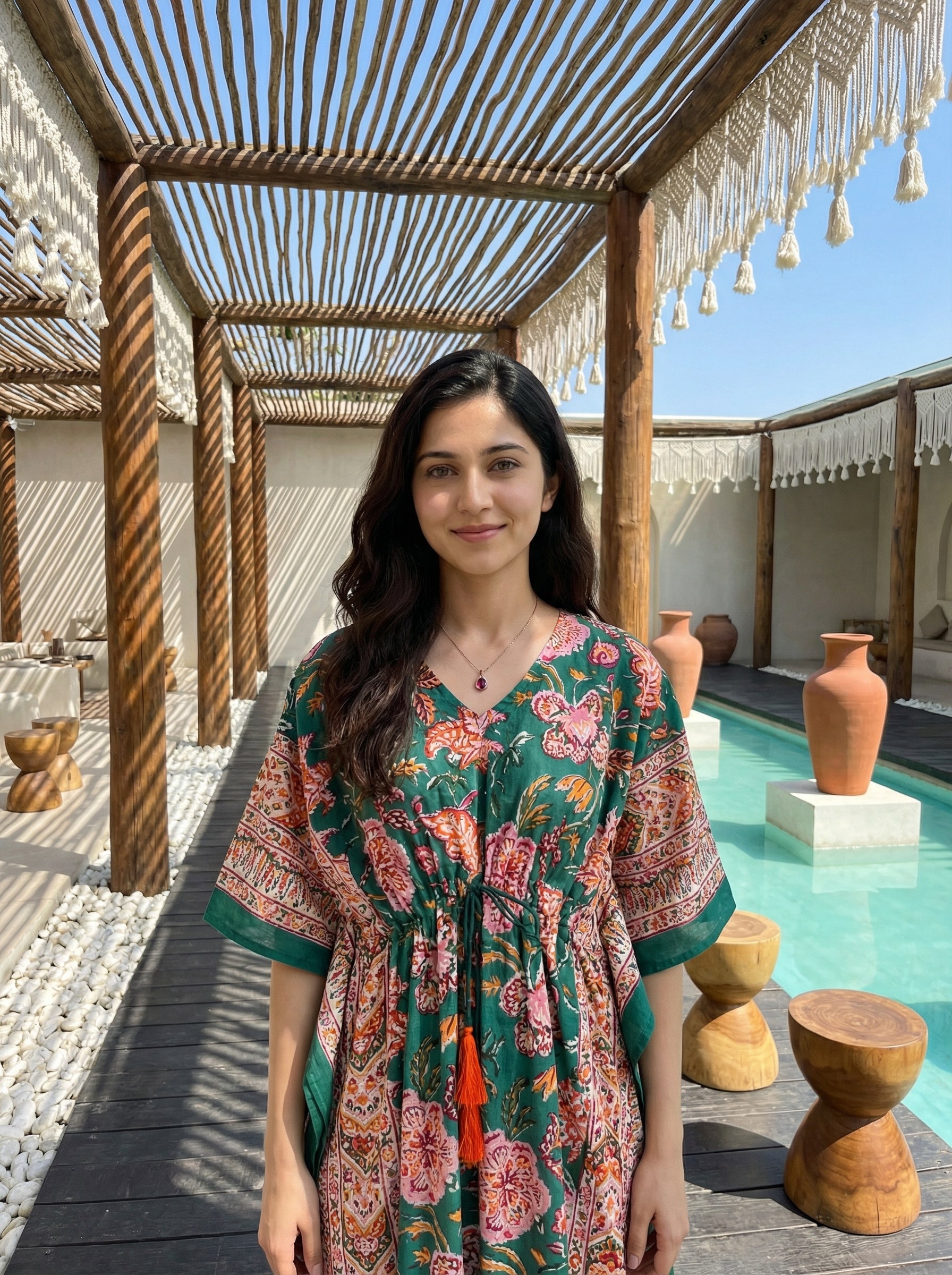 Long Mul Cotton Dark Green Kaftan