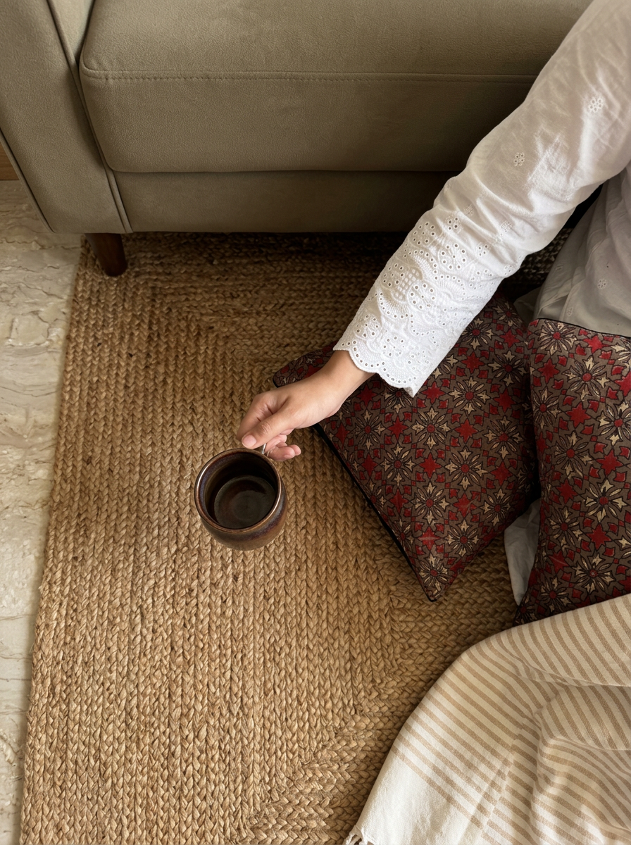 Ajrakh Modal Geometric Floral Brown Cushion Cover