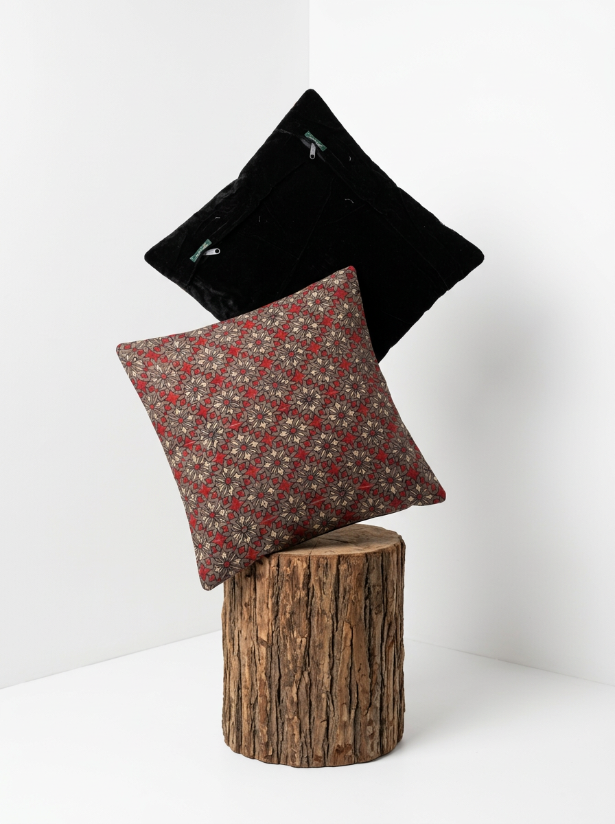 Ajrakh Modal Geometric Floral Brown Cushion Cover