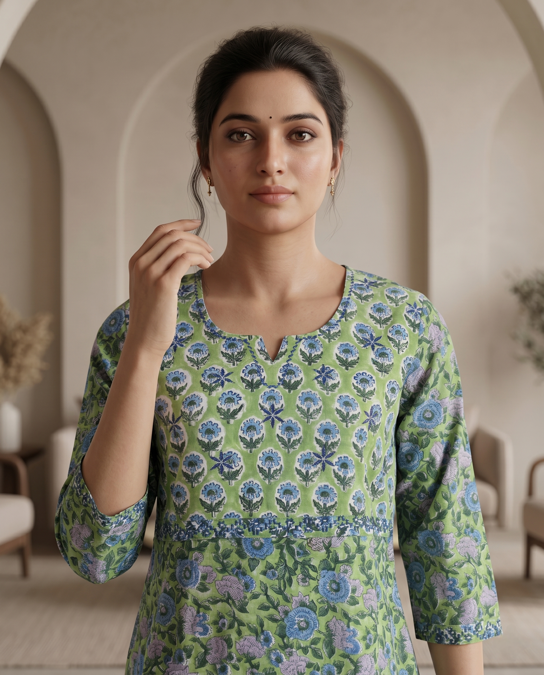 GOLDEN GRACE EMBROIDERY KURTA PANT SET - HANDBLOCK