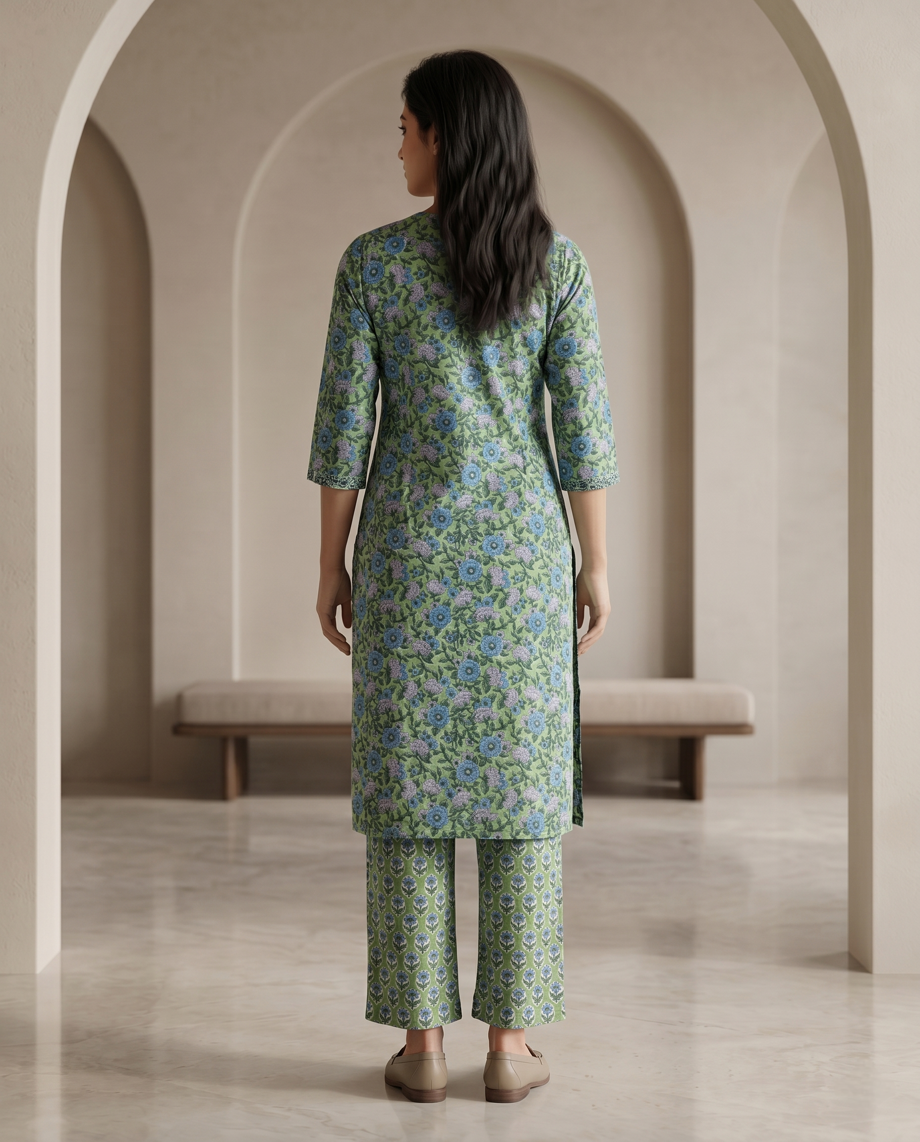 GOLDEN GRACE EMBROIDERY KURTA PANT SET - HANDBLOCK