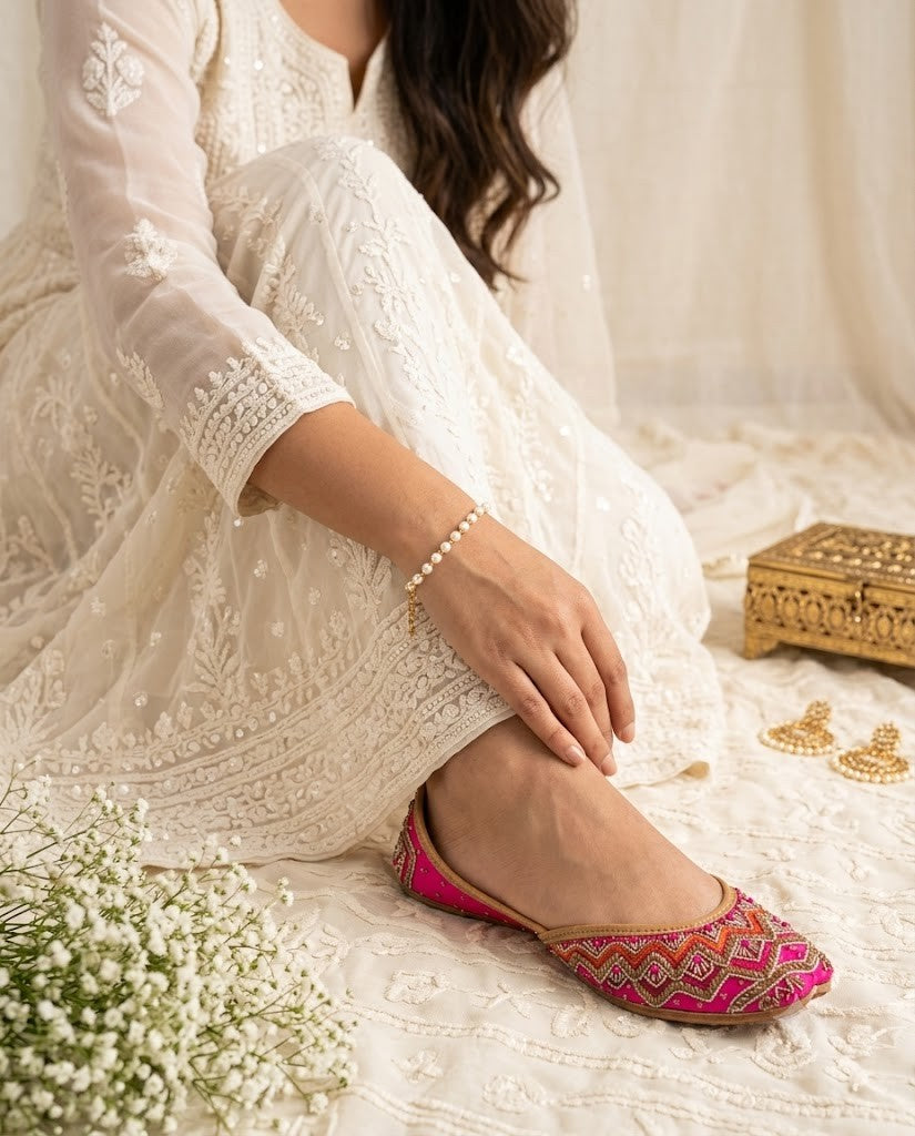 RANI PINK FESTIVE ZARI PURE LEATHER HANDCRAFTED JUTTI