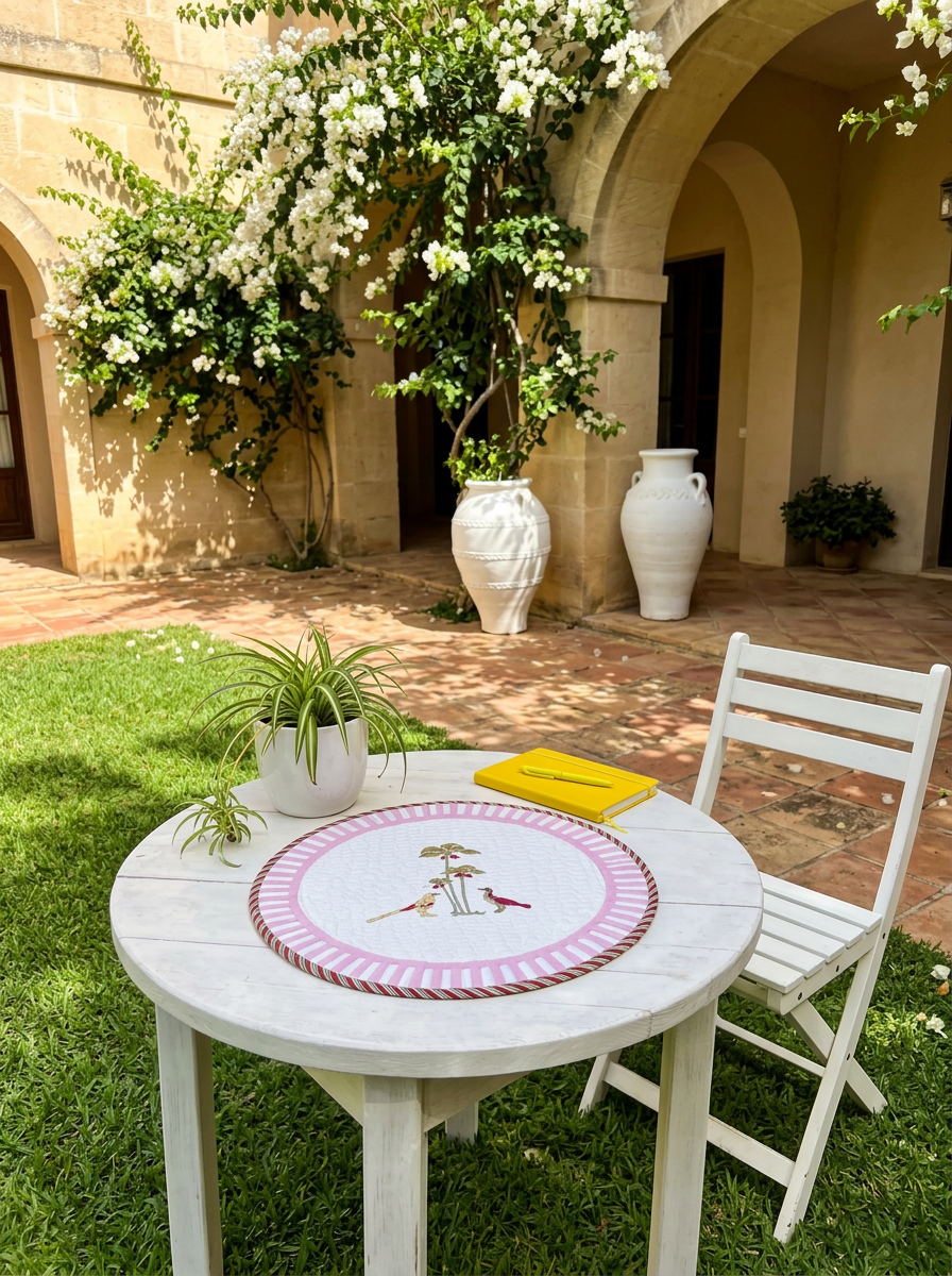 Quilted Birdsong Trellis Round Mat