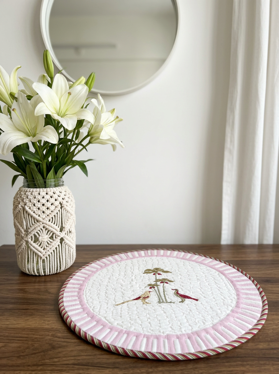 Quilted Birdsong Trellis Round Mat