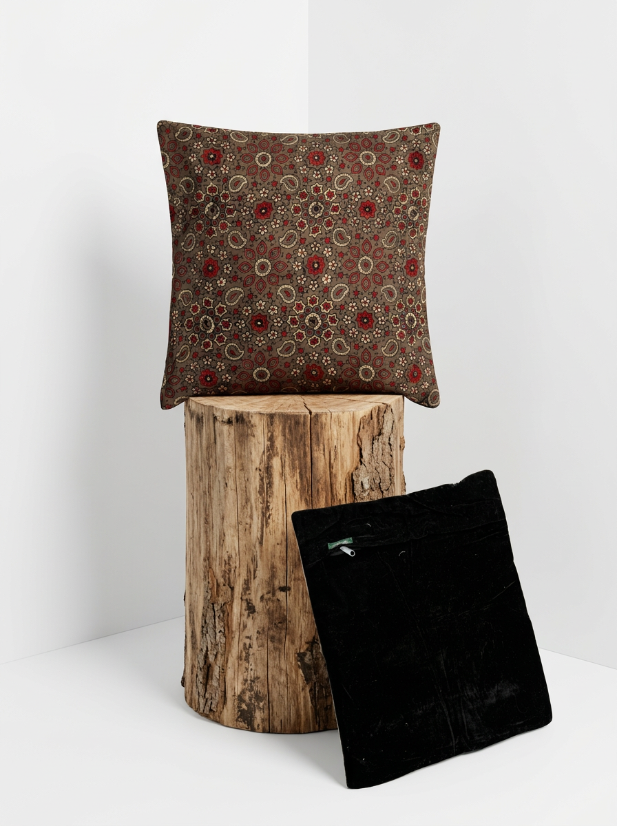 Ajrakh Modal Star Paisley Dance Brown Cushion Cover
