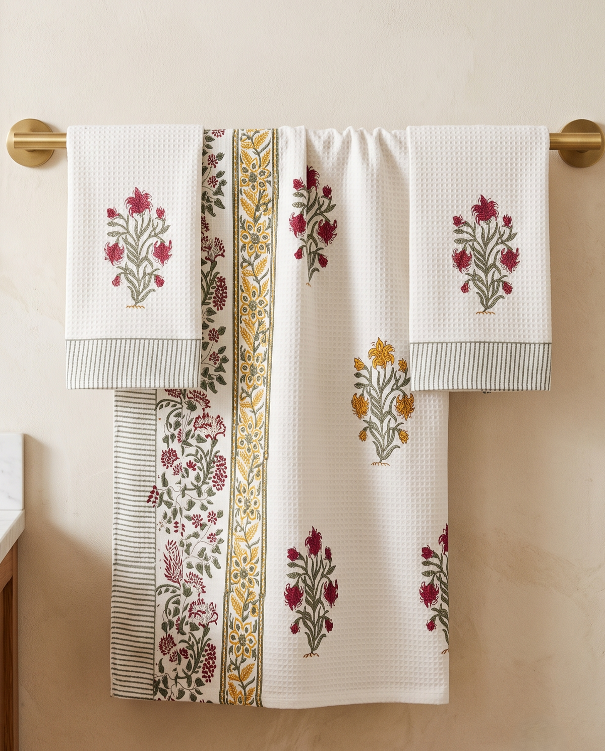 BLOOM HERITAGE HAND BLOCK WAFFLE BATH TOWEL SET